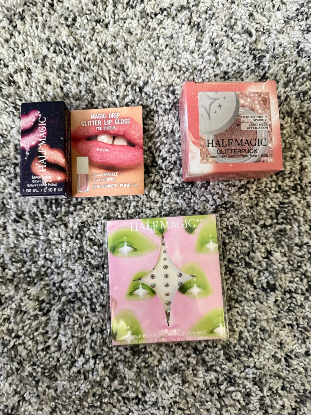 Half Magic Pink Glitter Lip Gloss Glitterpuck & Face Crystal Set